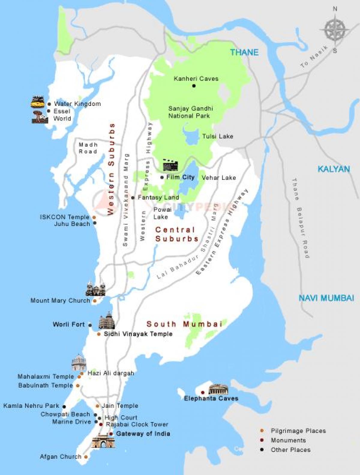 Bombay şehir haritası, turist