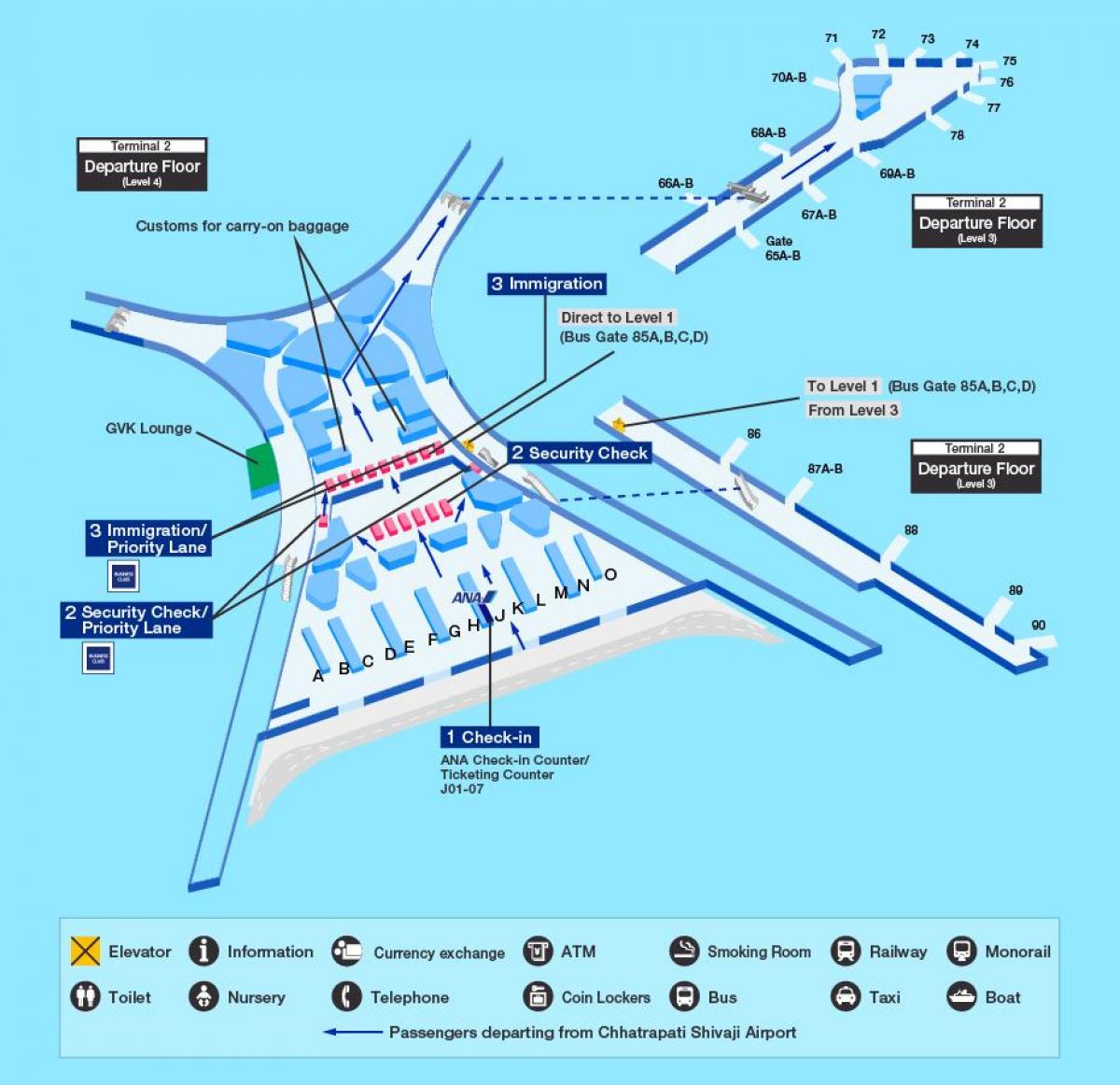 Mumbai Uluslararası Havalimanı terminal 2 harita